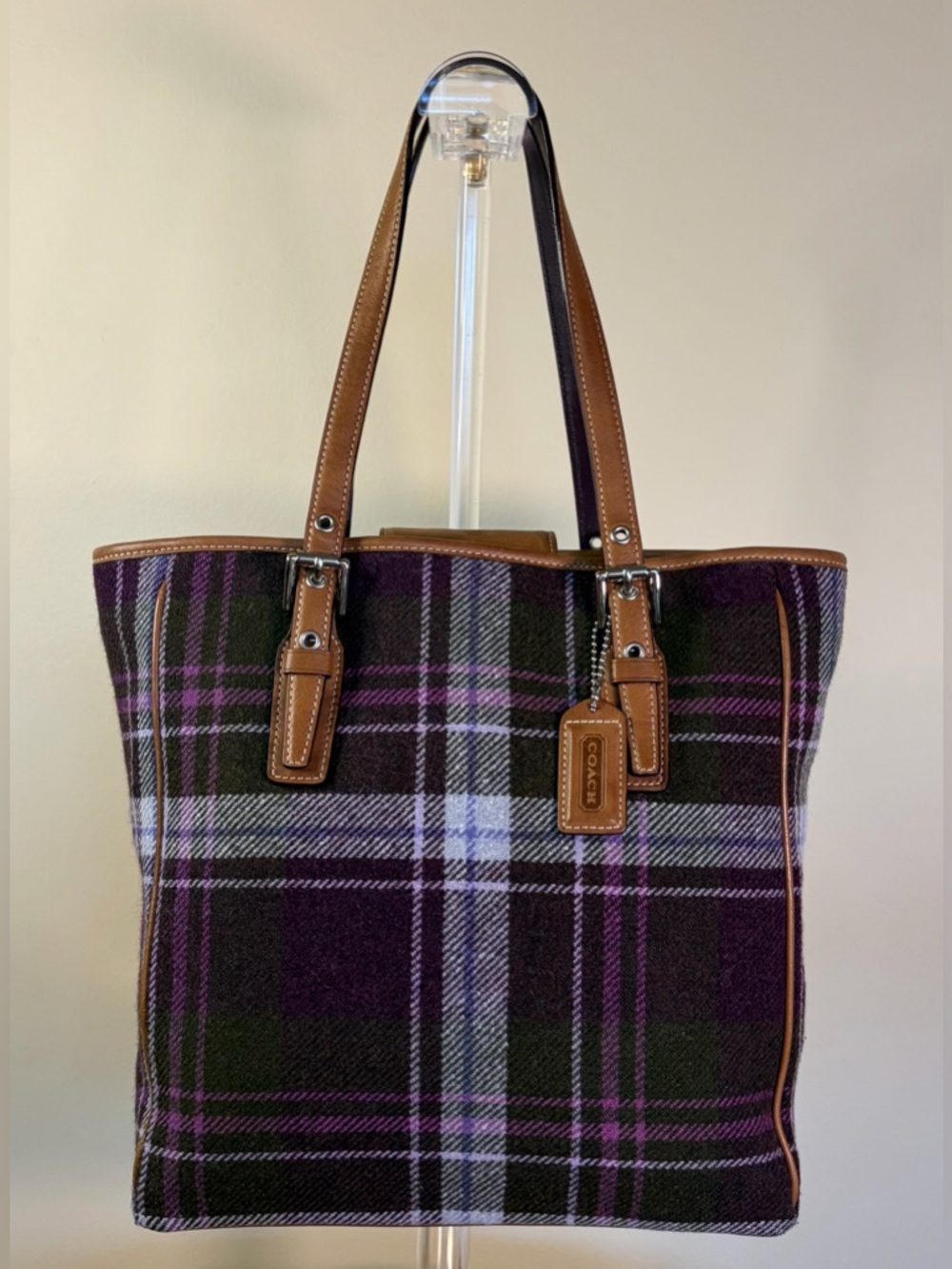 Vintage COACH Hampton Purple Tartan Plaid Wool Leather 83222 EUC - Picture 17 of 17